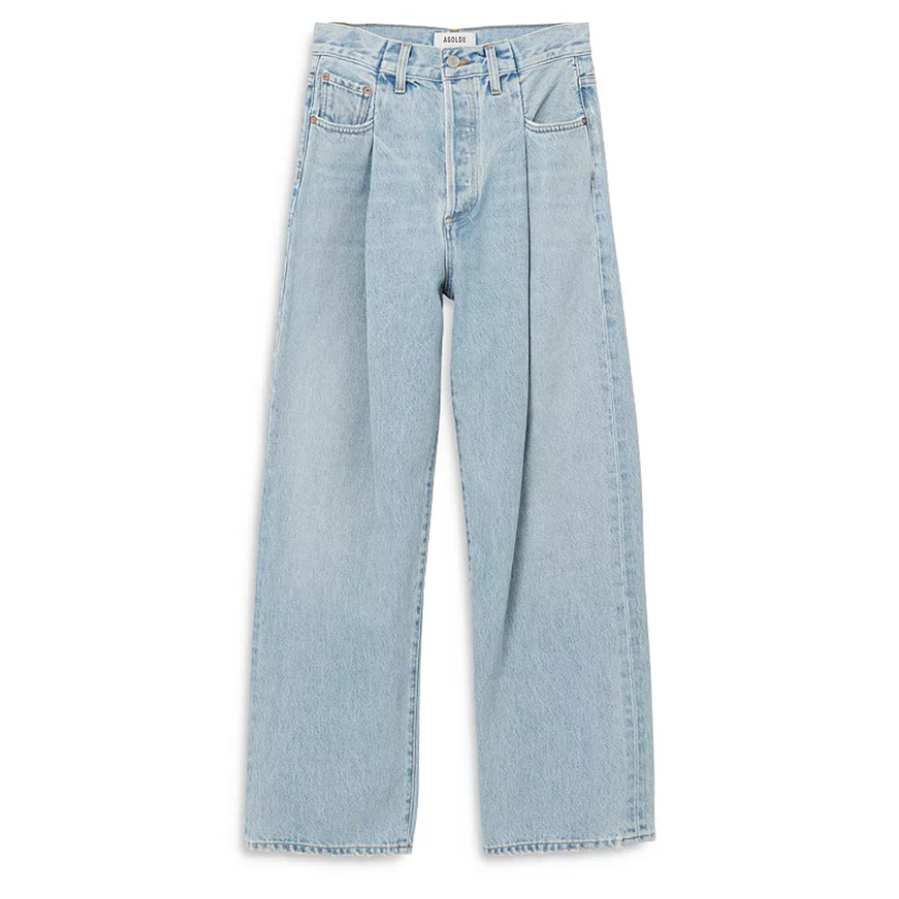 AGOLDE WOMENS 28 FOLDED WAISTBAND HIGH RISE ANKLE WIDE JEANS SIDELINE BLUE NEW - Picture 3 of 14